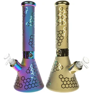 HILLSIDE GLASS 14″ METALLIC HONEYCOMB BEAKER BONG